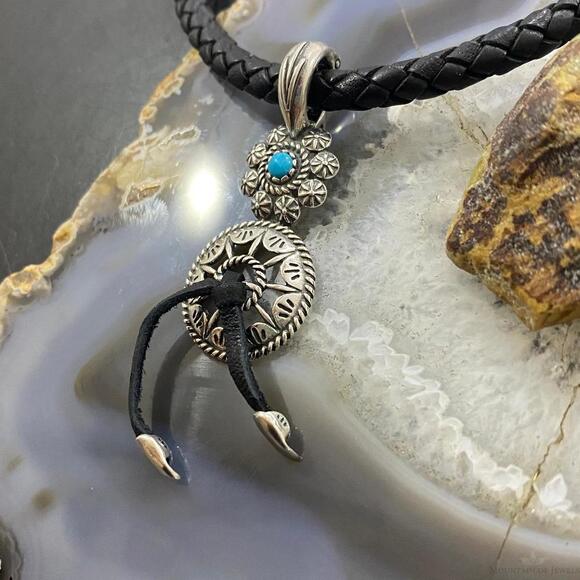 Carolyn Pollack Southwestern Style Sterling Turquoise Flower Shield Pendant - Picture 5 of 10